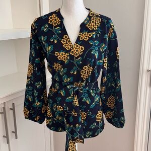 J. Crew Navy Floral Wrap Blouse